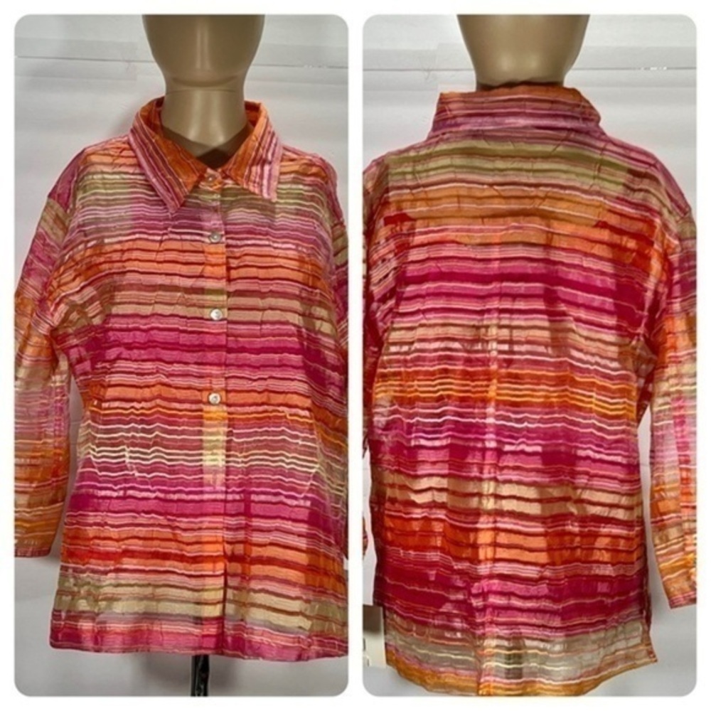 NWT VALERIA STEPHENS PINK ORANGE MULTICOLORED FLORAL BUTTON DOWN BLOUSE